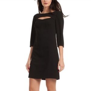 New Trina Turk Marlowe Dress Black Sz. 6 Front cut out Accent , 3/4 Sleeve